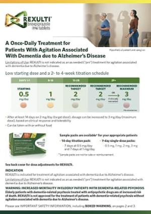 REXULTI Dosing Guide for Agitation associated with dementia due to Alzheimer's disease for healthcare professionals.