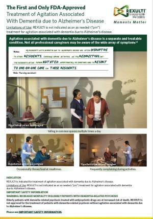 REXULTI Long-term Care Patient Profile flyer for Agitation associated with dementia due to Alzheimer's disease for healthcare professionals.