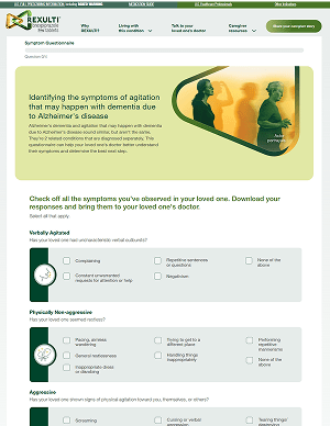 REXULTI Symptom Questionnaire for Agitation associated with dementia due to Alzheimer's disease patients and caregivers.
